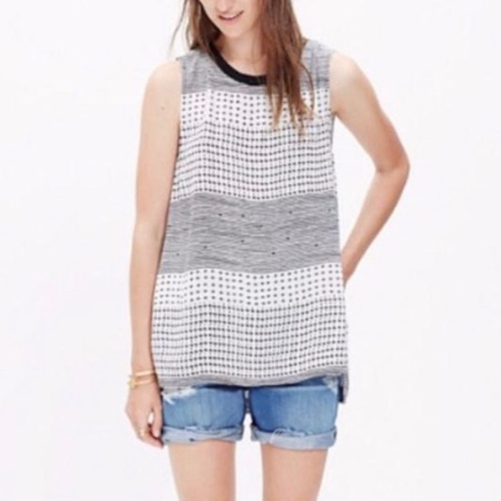 Madewell Hi-Low Tank Top Printed Black White Sz S